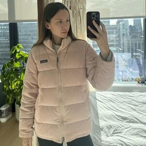 Patagonia Women Fjord Cord Corduroy S Down Puffer Coat Jacket COZY PEACH